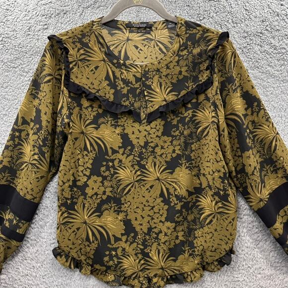 Scotch &‎ Soda Women's XS Green Black Blouse Flowy Tropical Print Lightweight - Picture 2 of 11